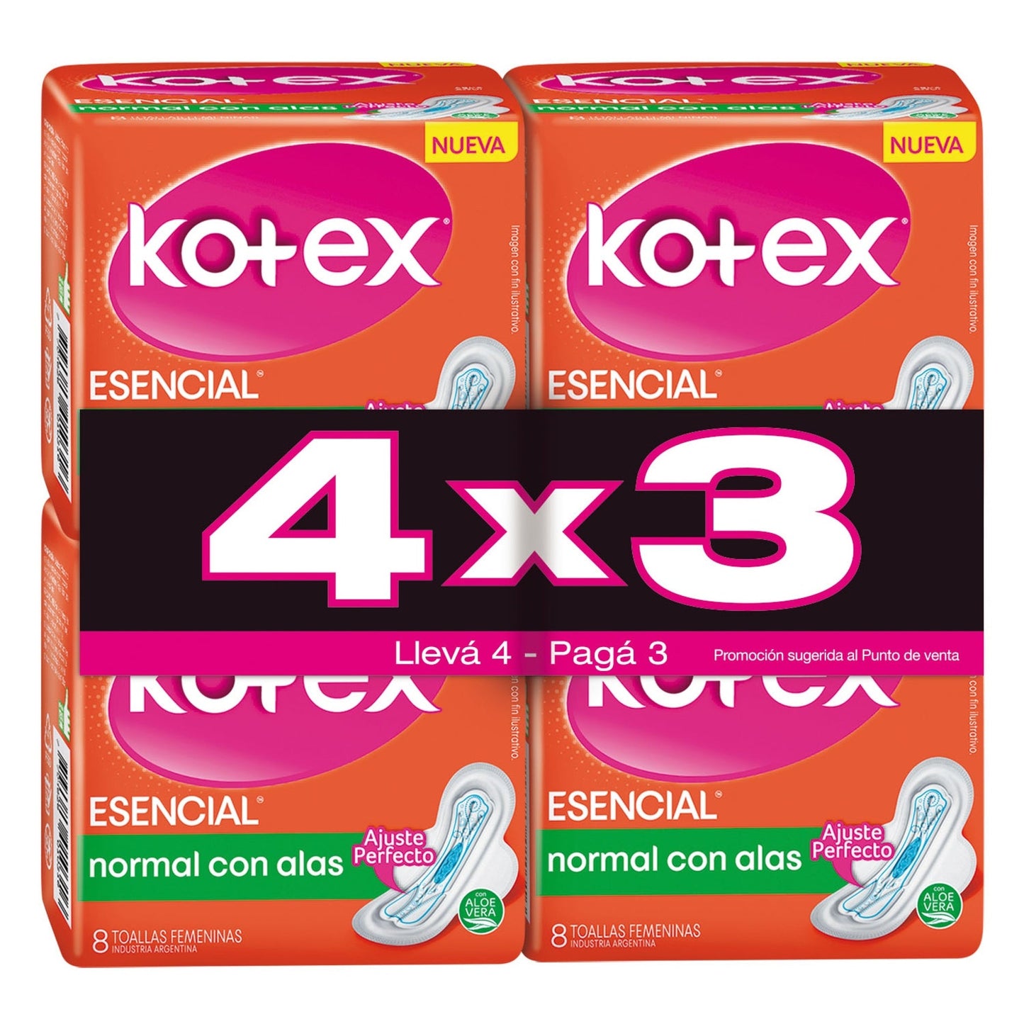 Kotex Normal Con Alas 4 Paquetes De 8 Unidades Cada Uno
