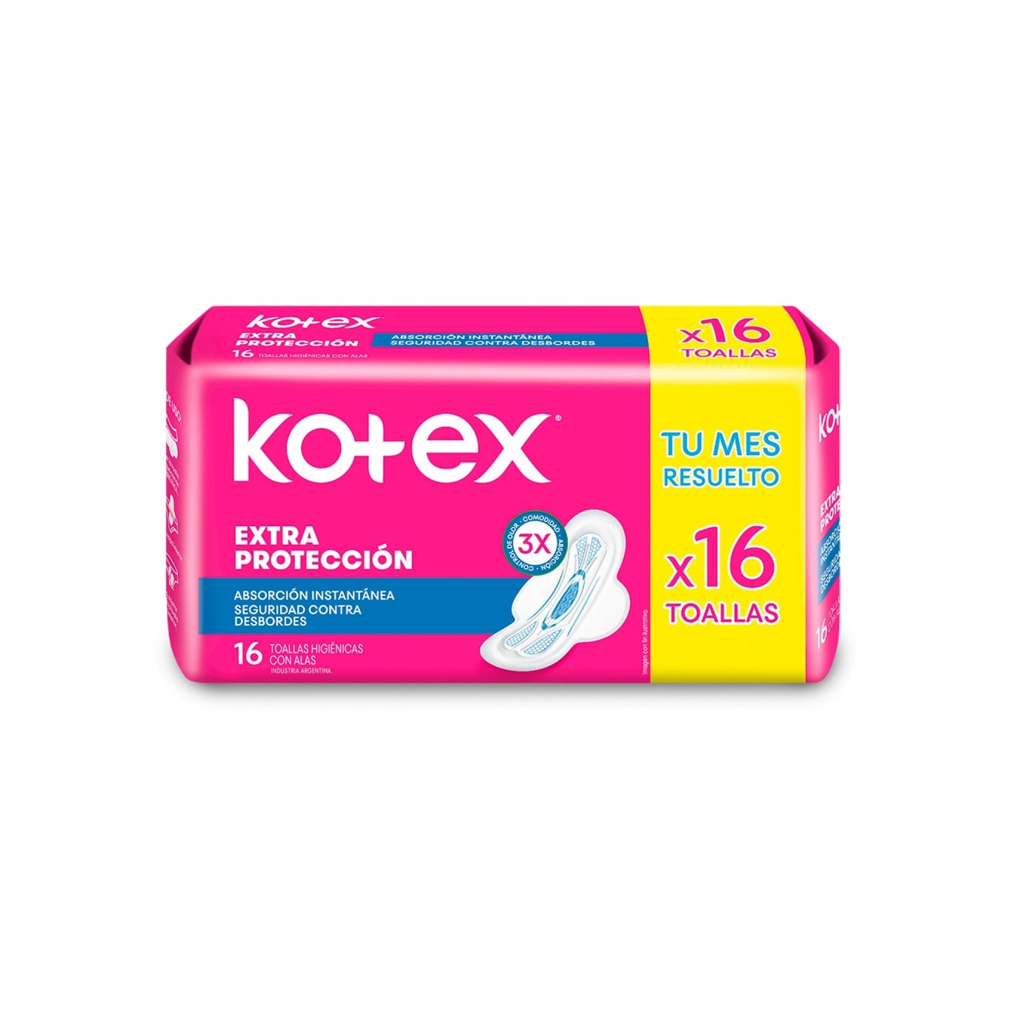 Toalla Kotex Extra Protección Con Alas 16 Unidades