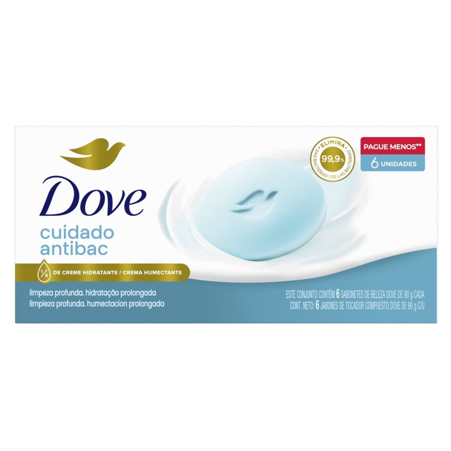 Jabón Dove Cuidado Antibacterial Pack 6 Unidades 90 G Cada Unidad