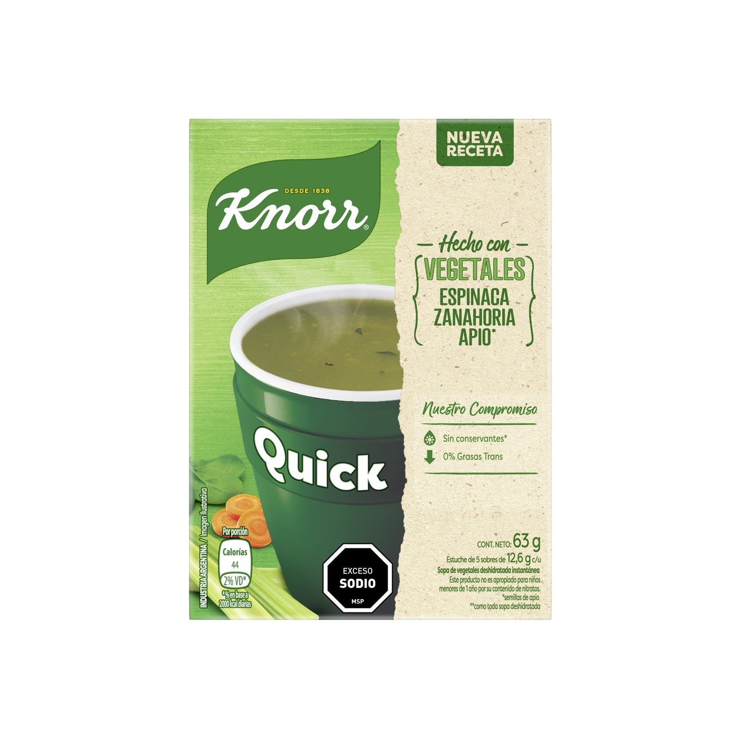 Sopa Quick Knorr 5 Unidades Sabor Vegetales Espinaca Zanahoria Y Apio