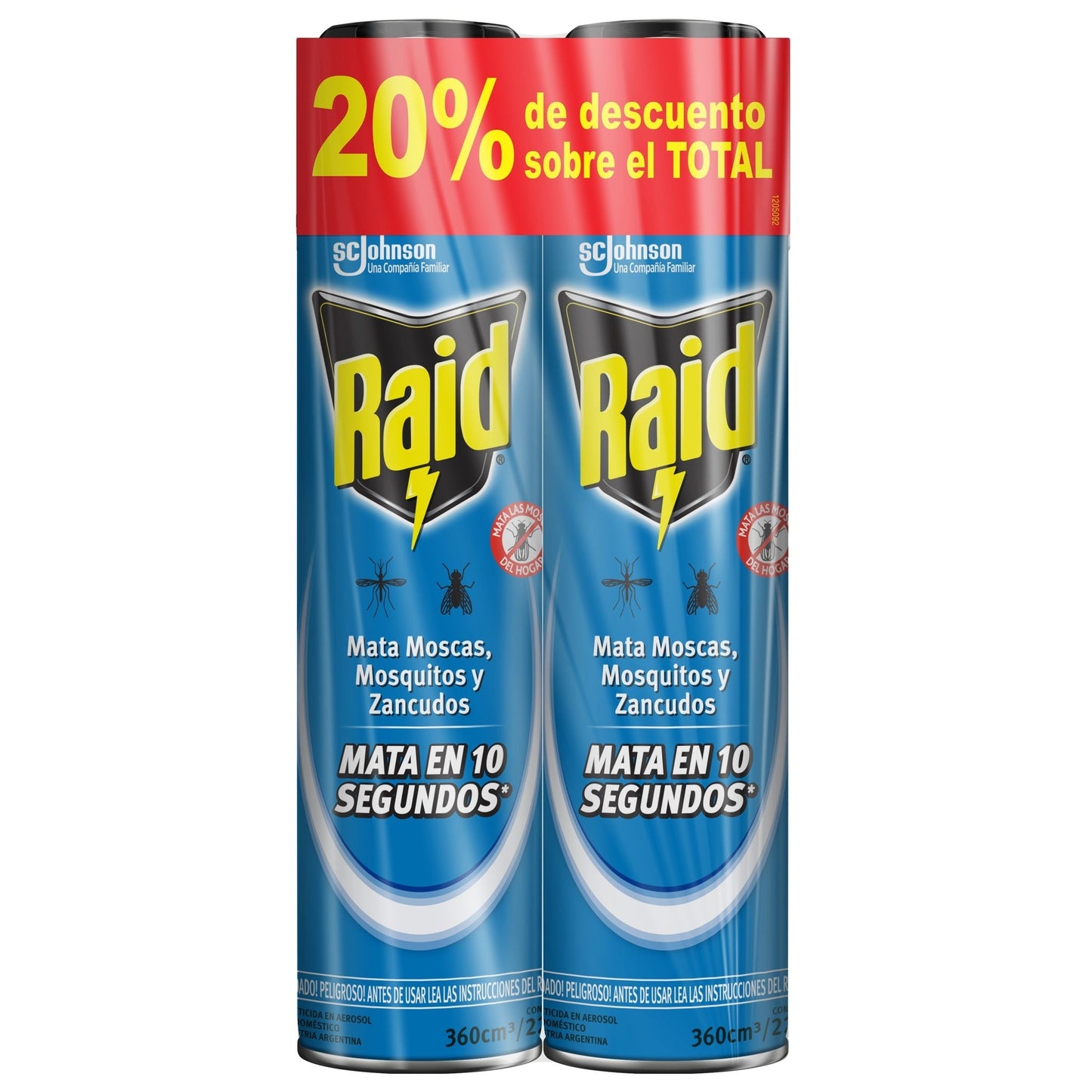 Raid Aerosol 2 Unidades Con 20% Descuento Mata Moscas Mosquitos Y Zancudos 360 Cc Cada Unidad