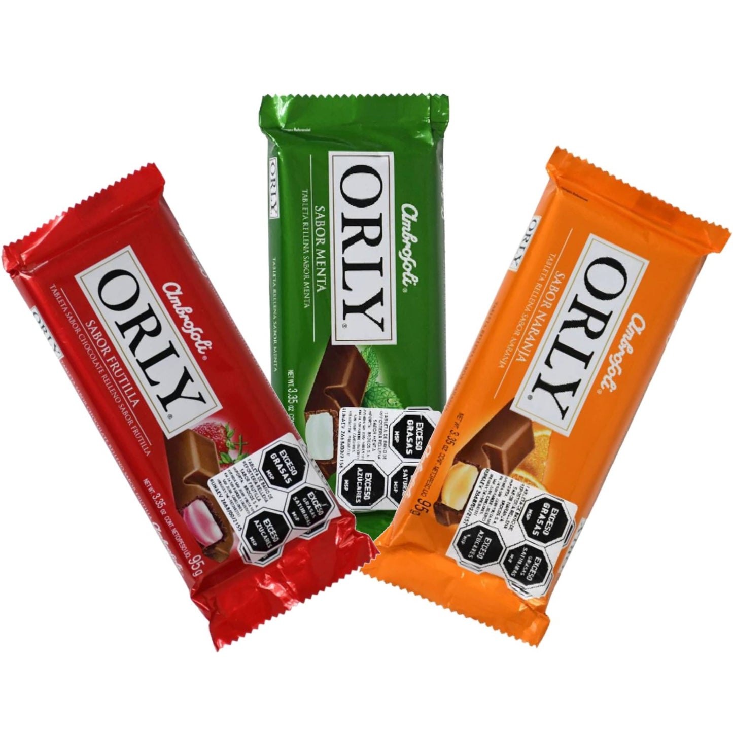 Pack Chocolate Relleno Orly 1 Naranja 1 Menta 1 Frutilla 95 G Cada Unidad