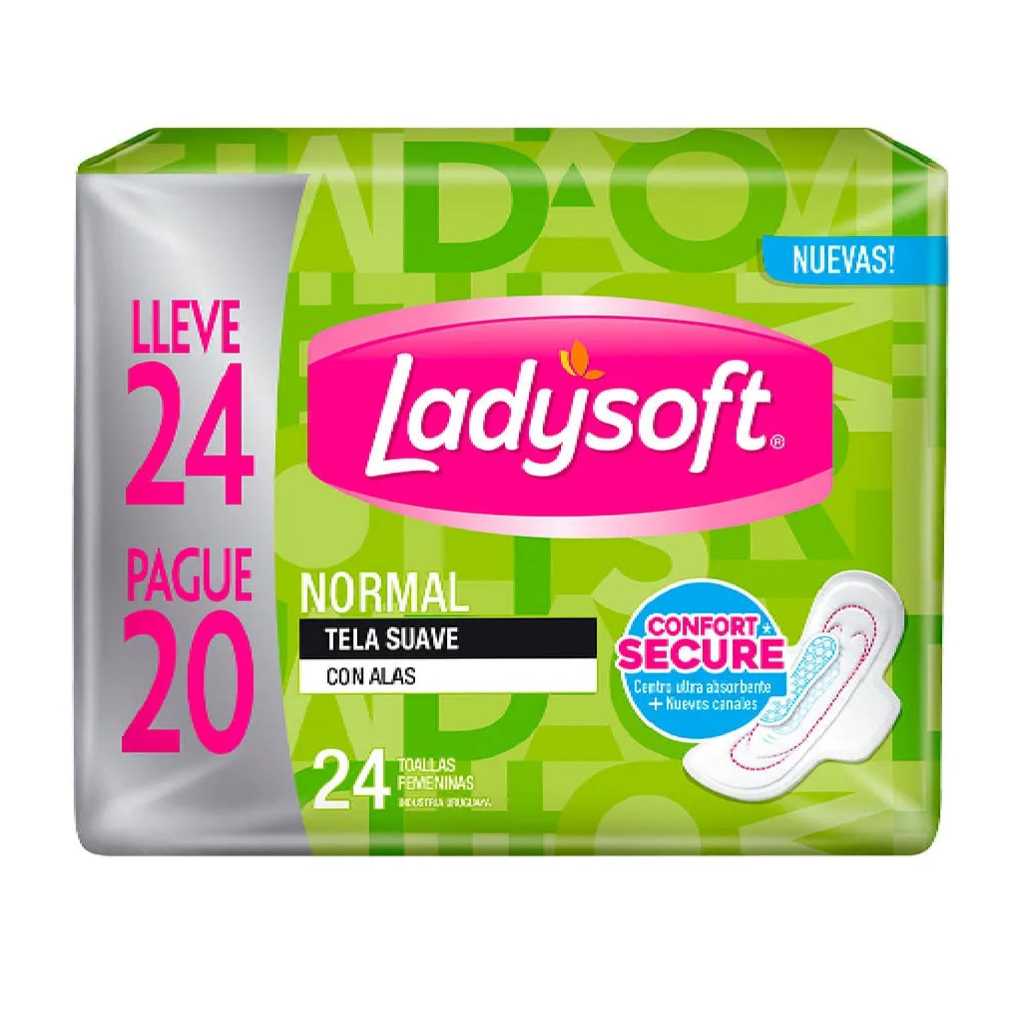 Toallas Femeninas Ladysoft Normal Tela Suave Con Alas 24 Unidades
