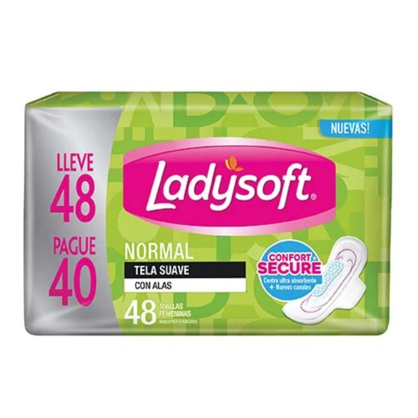 Toalla Ladysoft Normal Con Alas Tela Suave 48 unidades