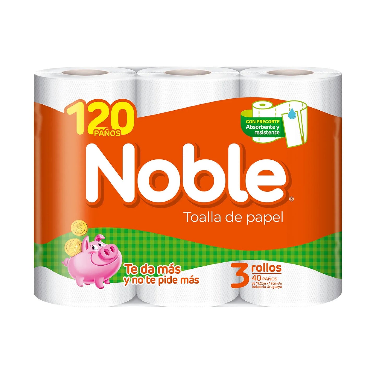 Toalla De Papel Noble 3 Rollos De 120 Paños