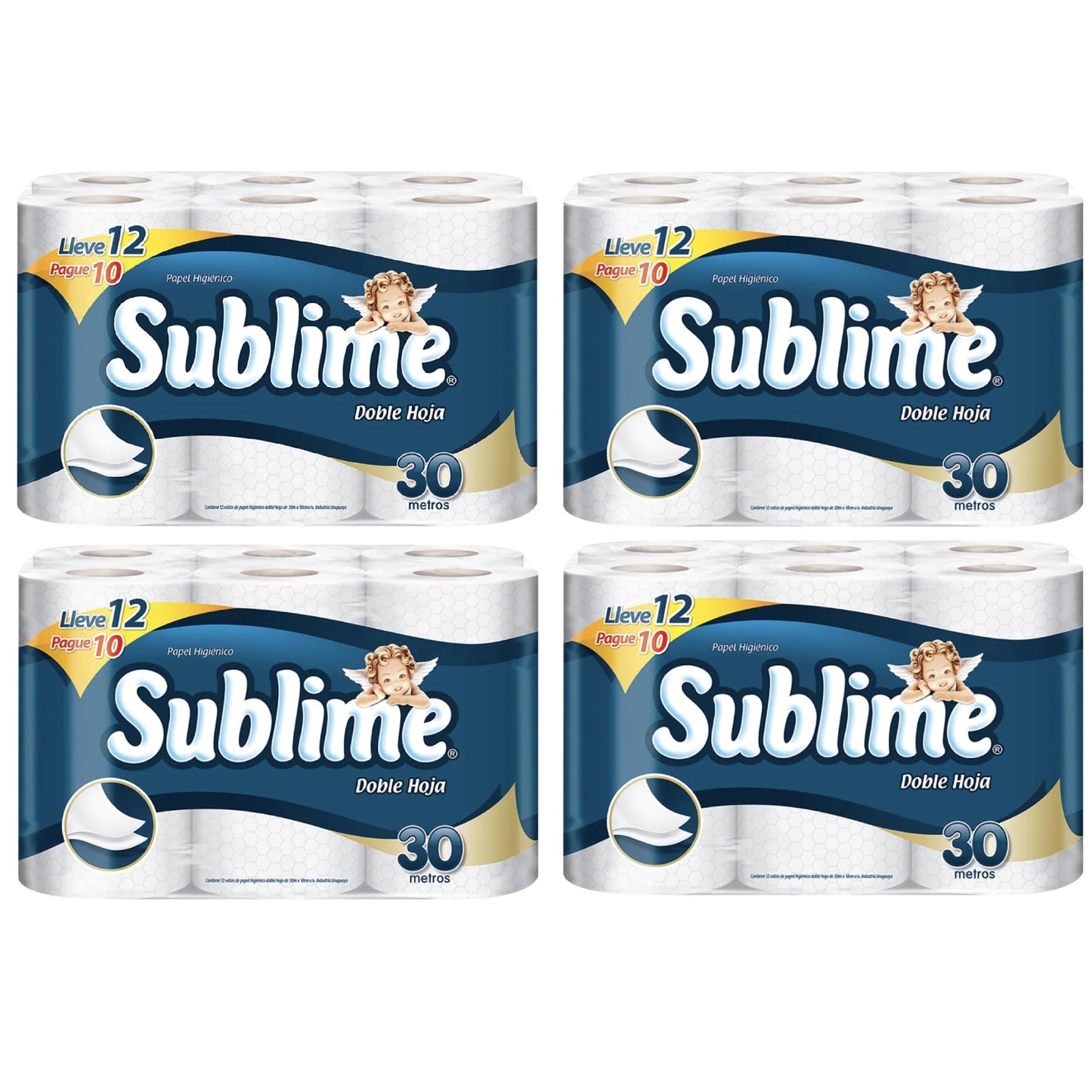 Papel Higiénico Sublime Doble Hoja 30 M 4 Paquetes de 12 Unidades Cada Unidad (48 Rollos)