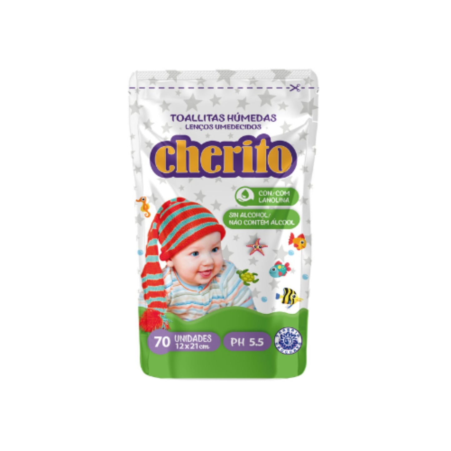 Toallas Humedas Cherito Lanolina Con Ziploc 70 Unidades