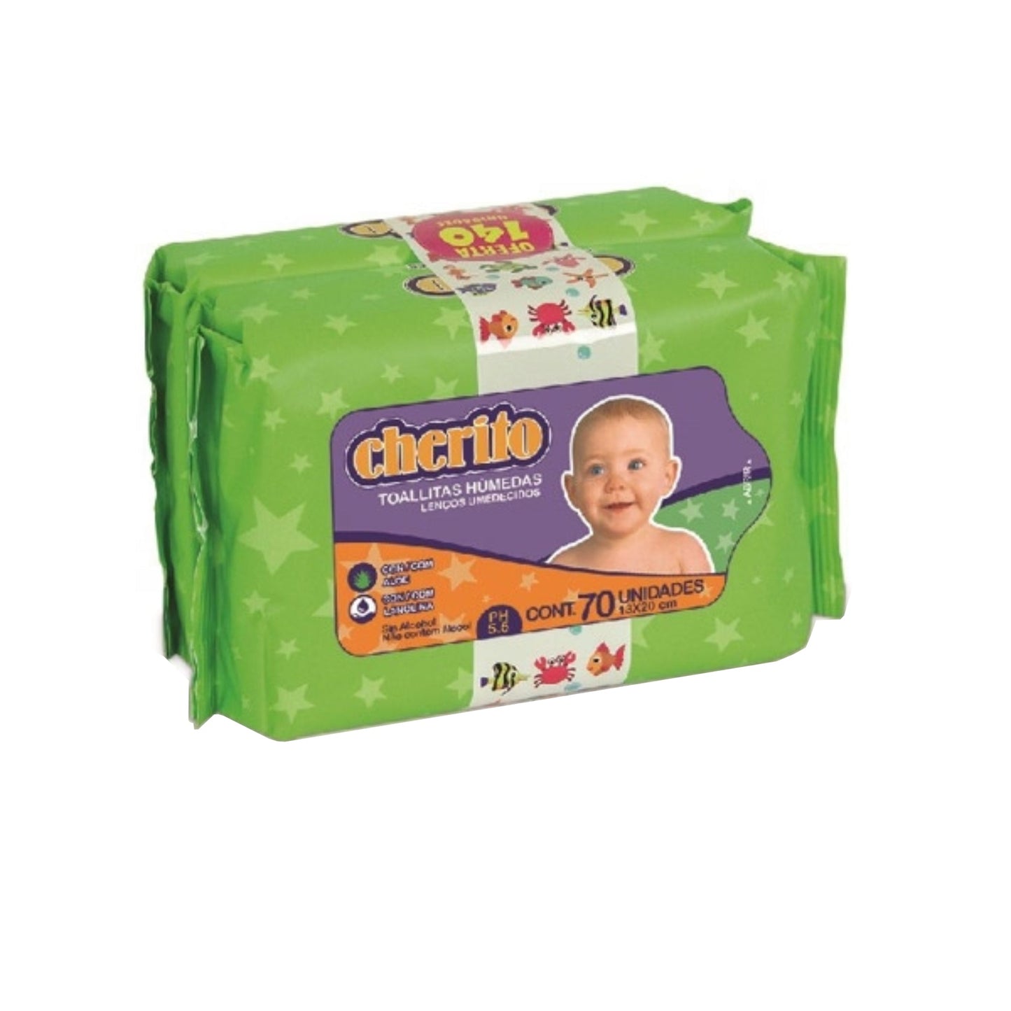 Toallitas Humedas Cherito Bebe 2 Paquetes De 70 Unidades Cada Uno
