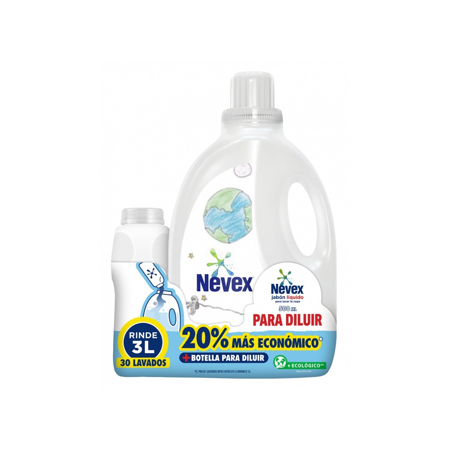 Jabón Líquido Nevex Para Diluir 500 Ml + Botella De Regalo Rinde 3 L