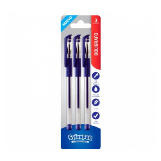 Boligrafo Sylvapen Gel Ball Pen X 3 Unidades Azul