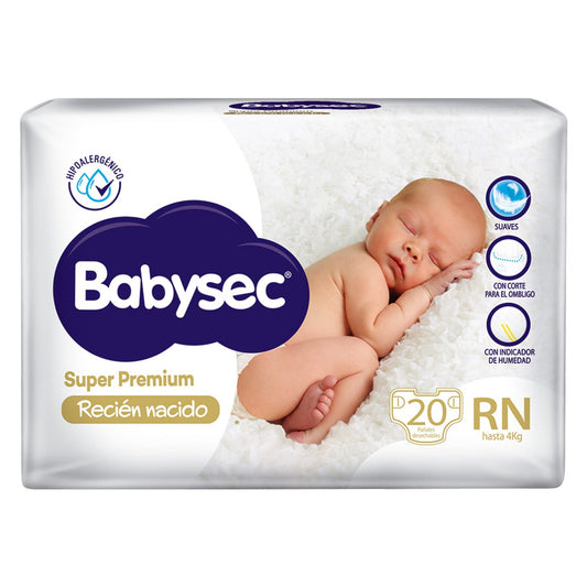 Pañal Babysec Recién Nacido 20 Unidades Super Premium Hasta 4 Kg