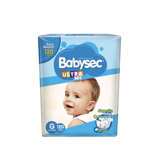 Pañal Babysec Ultra Super Jumbo Talle G 120 Unidades Hasta 12 Kg
