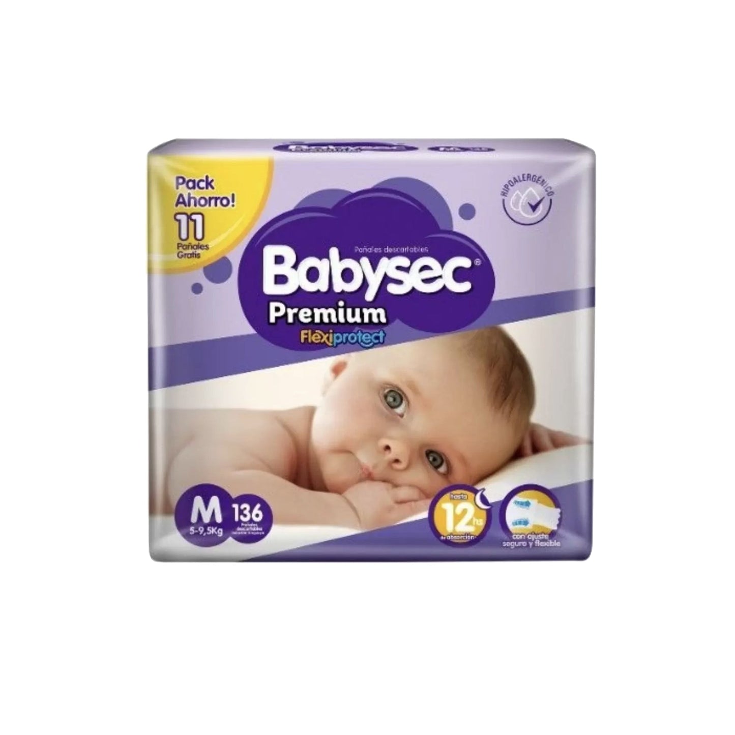 Pañal Babysec Premium Super Jumbo Talle M 136 Hasta 9.5 Kg