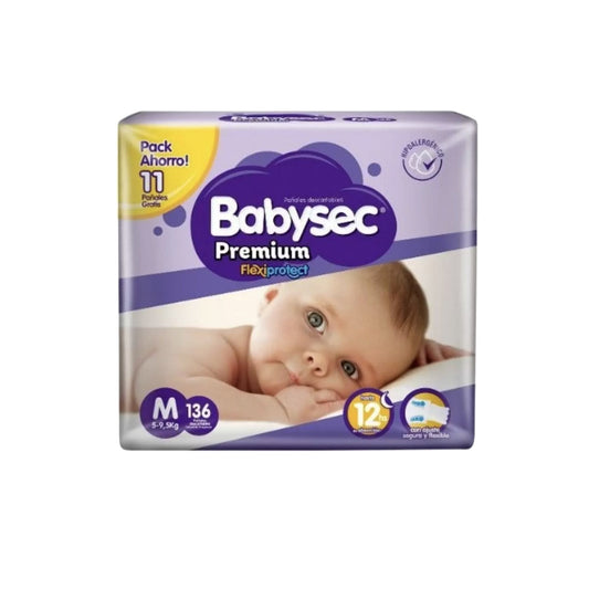 Pañal Babysec Premium Super Jumbo Talle M 136 Hasta 9.5 Kg