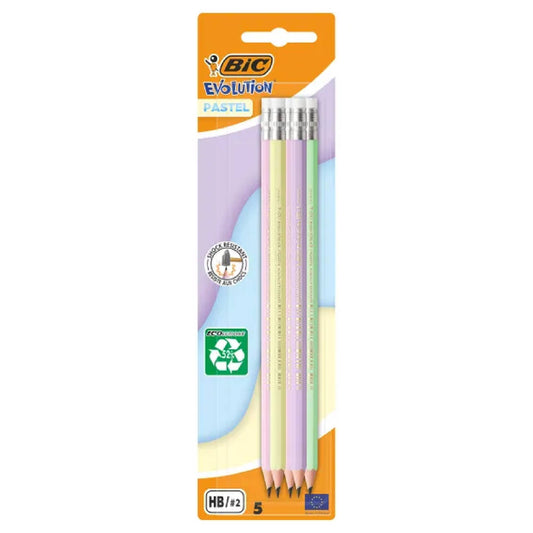 Lapiz Bic Evolution Grafito Pastel Con Goma Hb Nº2 X 5