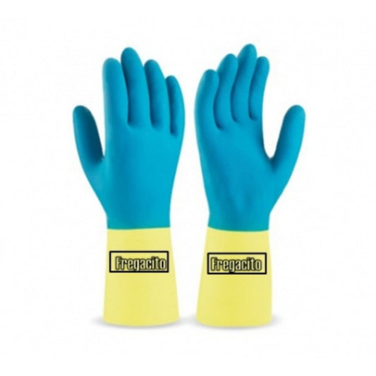 Guantes Latex Fregacito Bicapa Azul-Amarillo L (9-9.5)