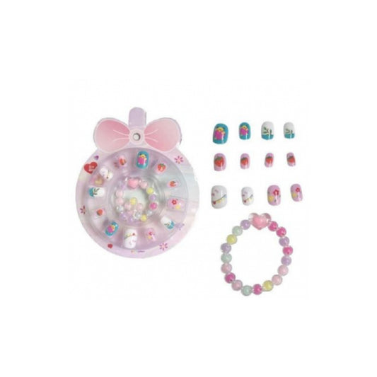 Set De Belleza Infantil Uñas Postizas Con Pulsera