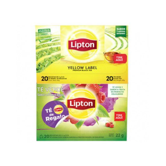 Té Lipton 20 Sobres + Té Verde Frutos Rojos 20 Sobres