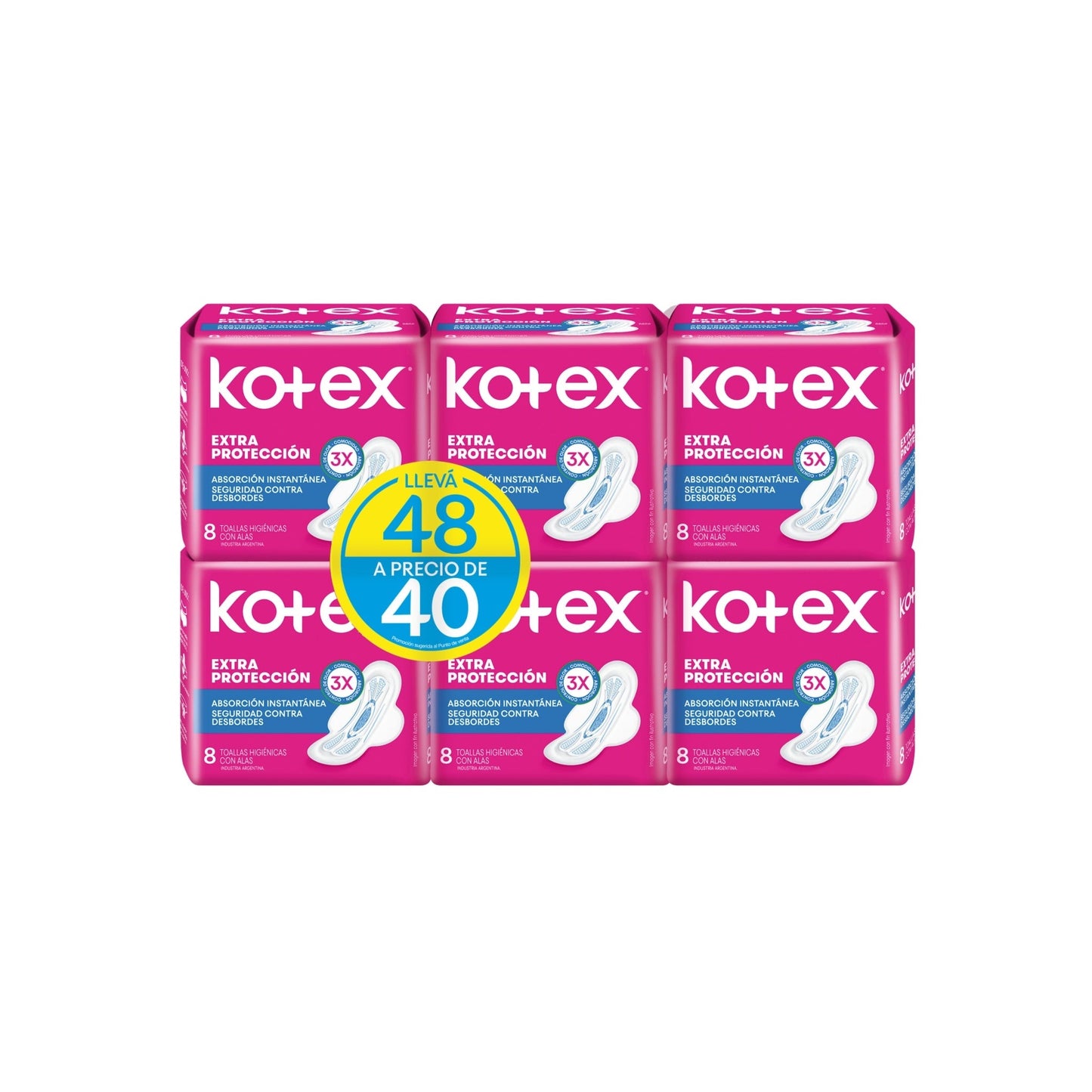Toalla Kotex Normal Con Alas 6 Paquetes De 8 Unidades Cada Uno