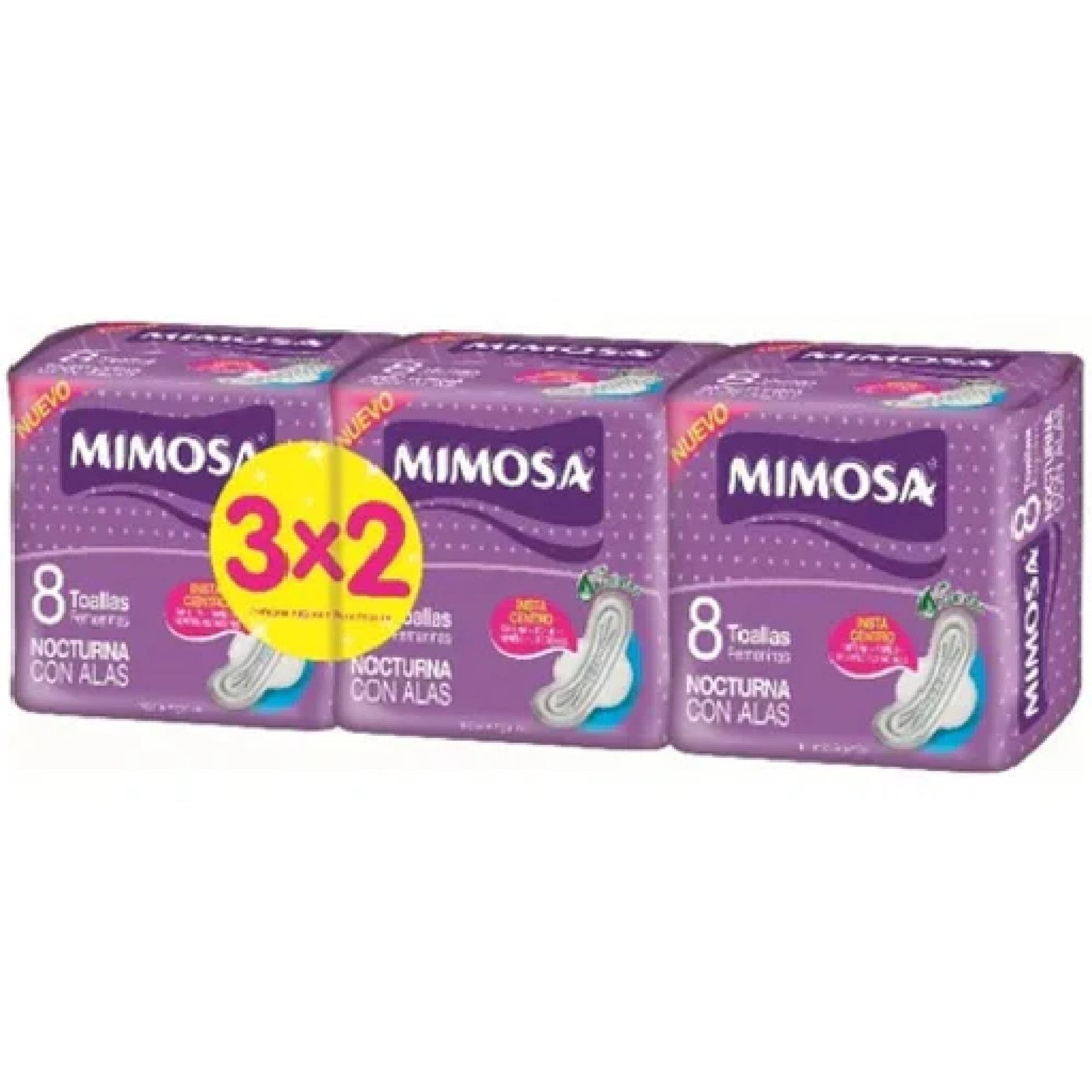 Toalla Mimosa Nocturna Con Alas 3 paquetes De 8 Unidades Cada Uno