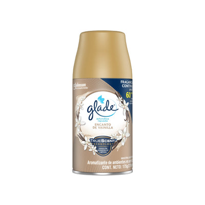 Aromatizante Glade Automático Encanto De Vainilla Repuesto Aerosol 60 Días 270 Cc