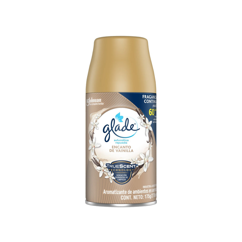 Aromatizante Glade Automático Encanto De Vainilla Repuesto Aerosol 60 Días 270 Cc