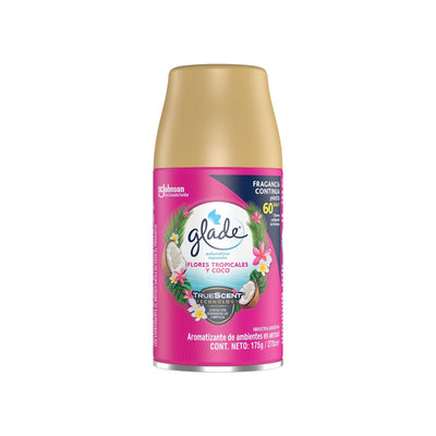 Aromatizante Glade Automático Flores Tropicales Y Coco Repuesto Aerosol 60 Días 270 Cc