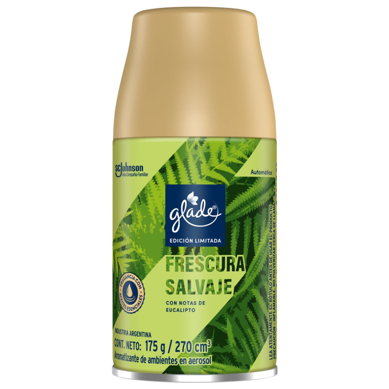 Aromatizante Glade Automático Frescura Salvaje Repuesto Aerosol 60 Días 270 Cc