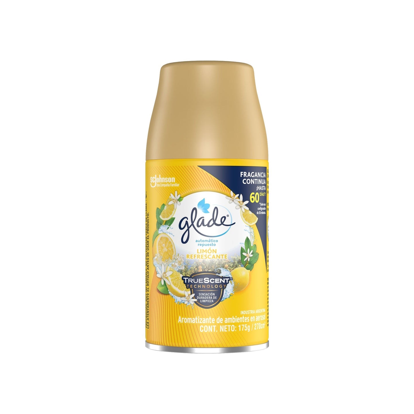 Aromatizante Glade Automático Limón Refrescante Repuesto Aerosol 60 Días 270 Cc