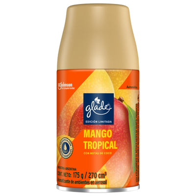 Aromatizante Glade Automático Mango Tropical Y Coco Repuesto Aerosol 60 Días 270 Cc