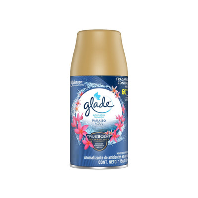Aromatizante Glade Automático Paraiso Azul Repuesto Aerosol 60 Días 270 Cc