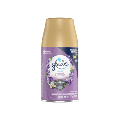 Aromatizante Glade Automático Lavanda Y Vainilla Repuesto Aerosol 60 Días 270 Cc
