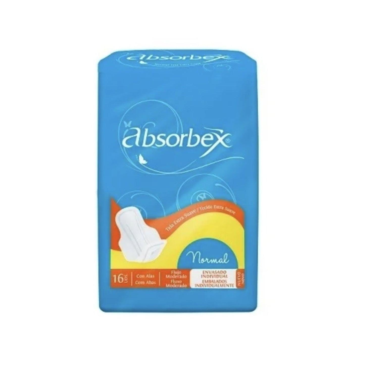 Toalla Absorbex Normal Con Alas Tela Extra Suave 16 Unidades