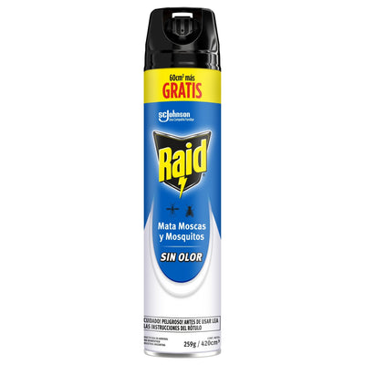 Mata Moscas Mosquitos Y Zancudos Raid Aerosol Sin Olor 360 Cc + 60 Cc De Regalo