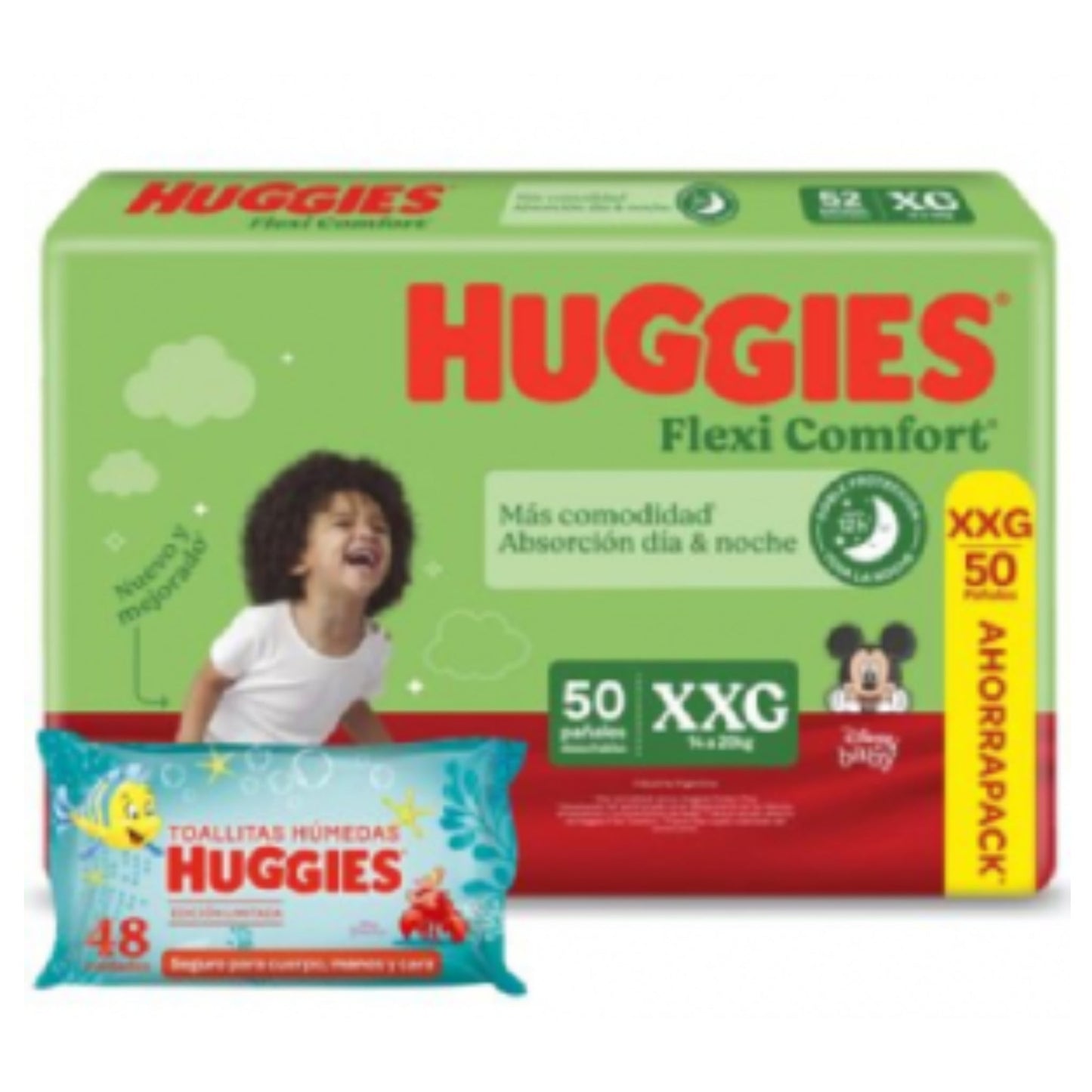 Pañal Huggies Flexi Comfort XXG 50 Unidades + Toallitas Humedas 48 Unidades