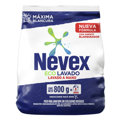 Jabón En Polvo Para Lavado A Mano Nevex Con Perlas Suavizantes 800 G