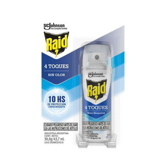 Raid Aerosol Mini 4 Toques Sin Olor Mata Mosquitos 43.7 Ml