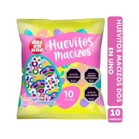 Huevitos De Chocolate Macizos Dos En Uno 10 Unidades 51 G