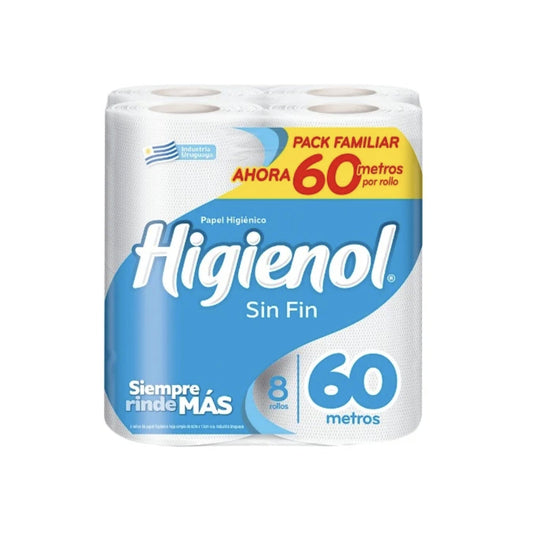 Papel Higiénico Higienol Sin Fin Plus 8 Unidades 60 M Cada Unidad