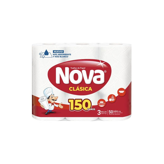 Toalla De Cocina Nova Clásica 3 Rollos De 150 Paños Cada Unidad