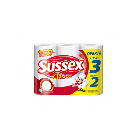 Rollo De Cocina Nova Sussex Clásico 3 Unidades 50 Paños Cada Unidad