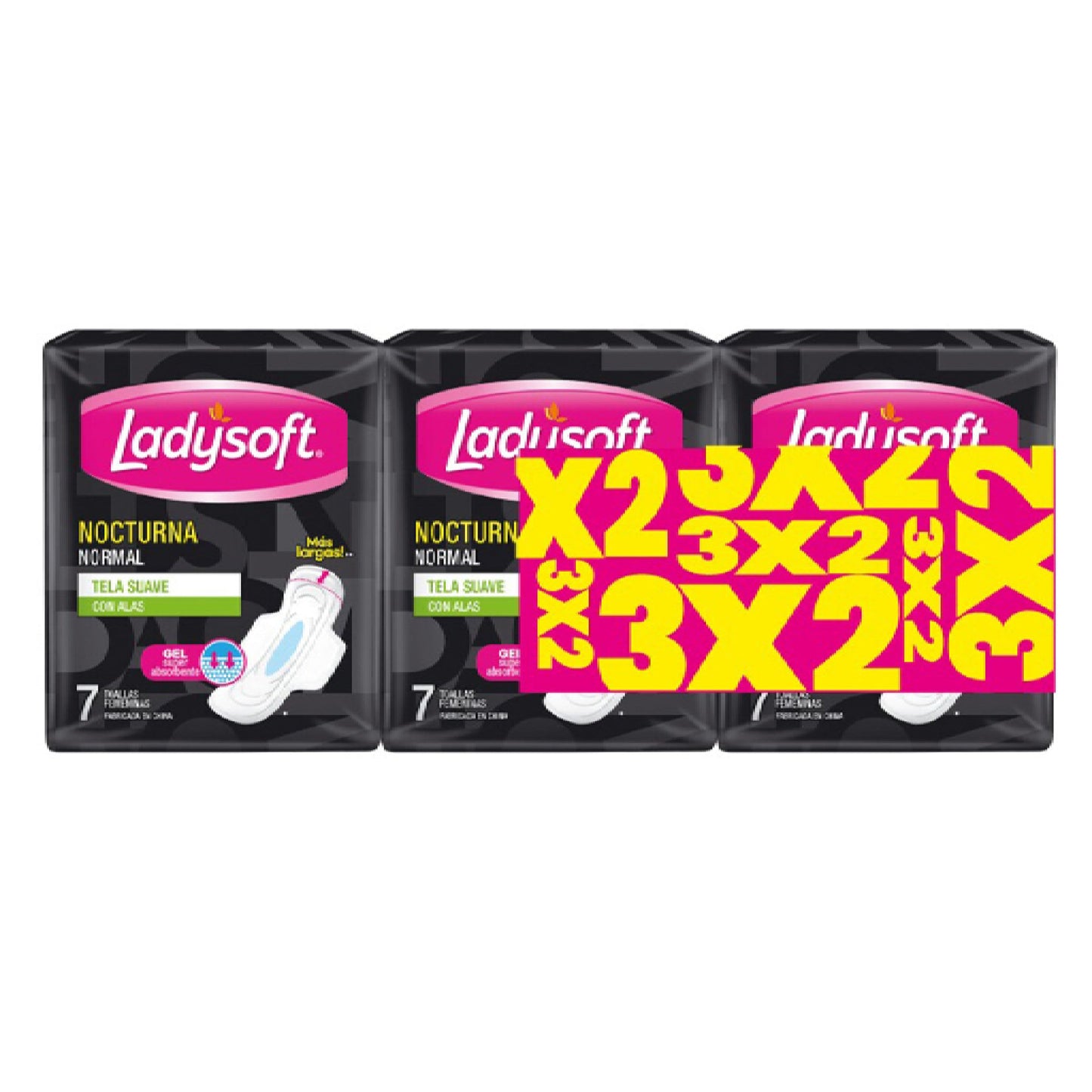 Toallas Femeninas Ladysoft Normal Nocturna 3 paquetes de 7 Unidades Cada Uno