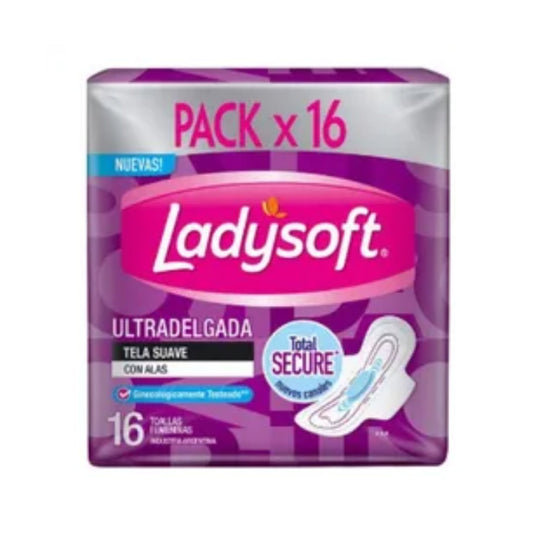 Toallas Femeninas Ladysoft Ultra Delgada Tela Suave Con Alas 16 Unidades