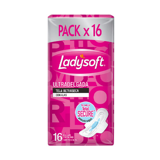 Toalla Ladysoft Ultra Delgada Con Alas Tela Ultraseca 16 Unidades