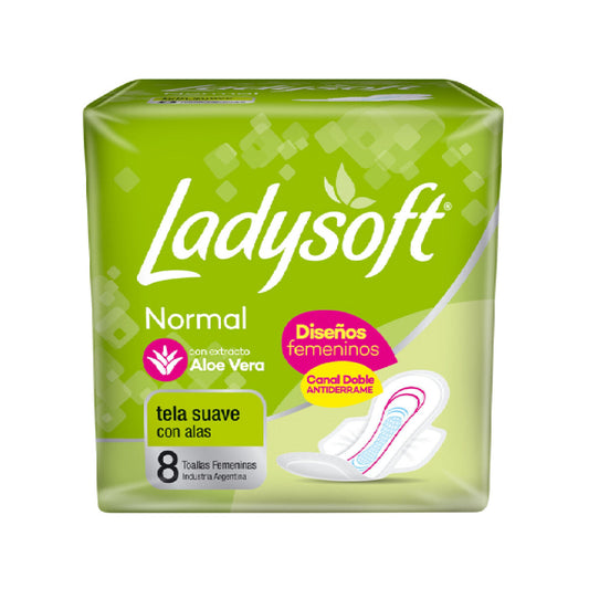 Toalla Ladysoft Normal Tela Suave Con Alas 8 Unidades