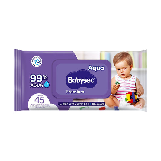Toallas Humedas Babysec Premium Aqua 45 Unidades