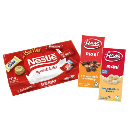 Bombones Nestle 251 G + Maní Haas Semi Amargo Y Maní Haas Chocolate Blanco