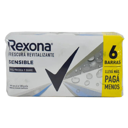 Jabón Rexona Sensible 6 Unidades 120 G Cada Una