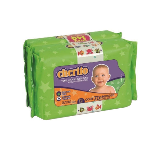 Toallitas Humedas Cherito Bebe 2 Paquetes De 70 Unidades Cada Uno