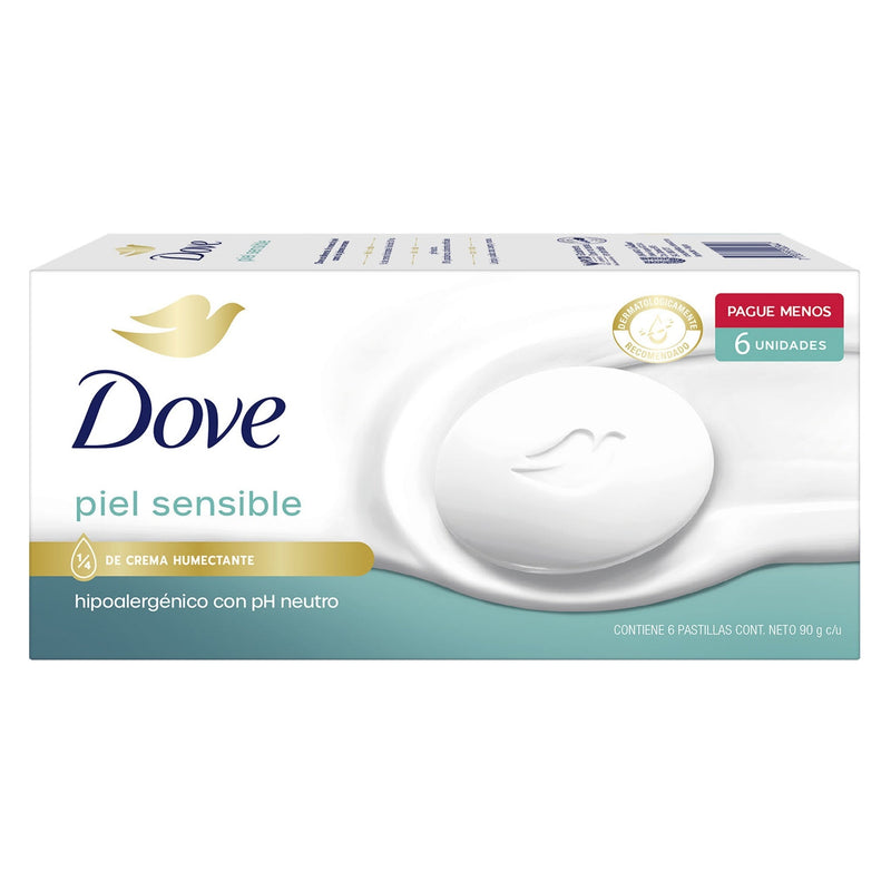 Jabón Dove Piel Sensible Pack 6 Unidades 90 G Cada Unidad